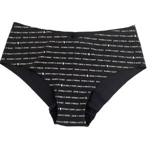 NWT Victoria’s Secret M Black Silver Graphic No show Hiphugger Hipster Laser cut